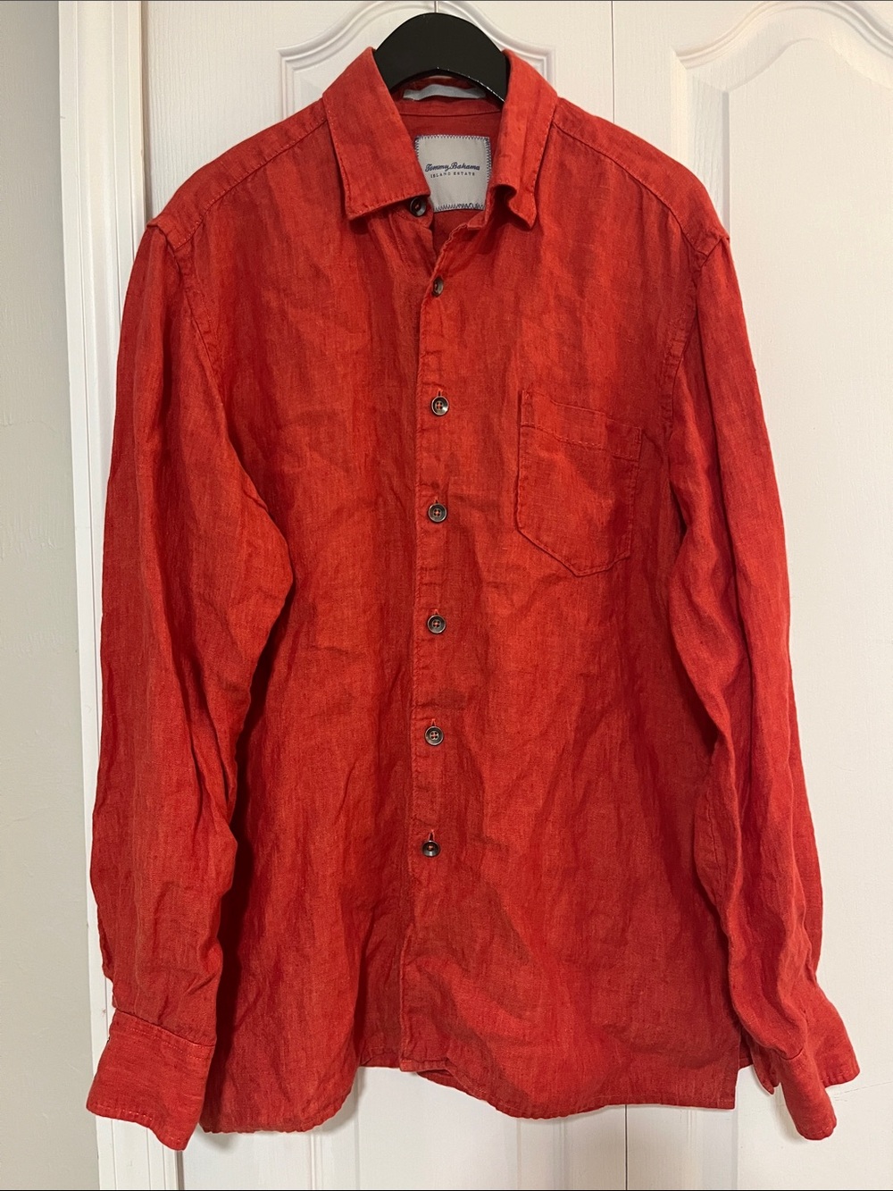 Tommy Bahama Men's Orange Irish Linen Button-Down Shirt Coastal Old Money Beach